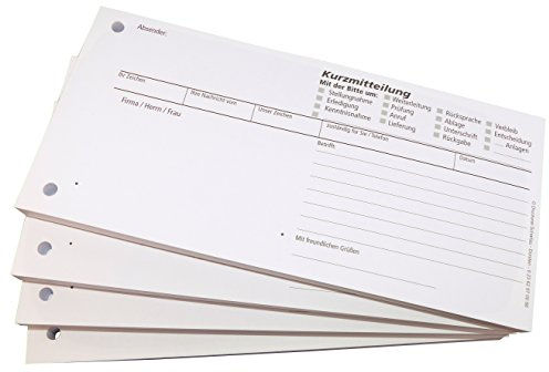 10x Block Kurzmitteilung - SD 2 x 50 Blatt, selbstdurchschreibend 10 x 21cm, gelocht - cb weiß 60 + cf grün 57cm (22610)
