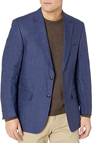 Palm Beach Men's Bradley 100% Delave Indigo Linen Coat, Navy, 48 Long