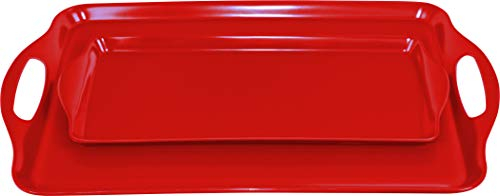 Reston Lloyd Rectangular Serving/Ottoman Tray Calypso Basics by 2-teiliges Melamin-Tablett, Rot/Ausflug, einfarbig (Getaway Solids)