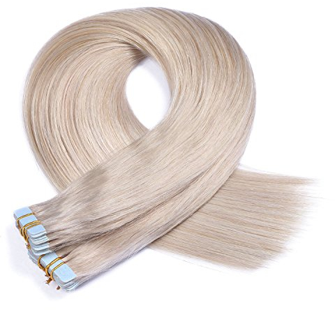 Tape In - On Hair Extensions - # GRAU/GREY - 60cm - 20 Tressen je 4cm Breit / 2,5g - 100% Remy Echthaar Haarverlängerung/Extention mit Klebeband Tressen by NOVON Hair Extentions