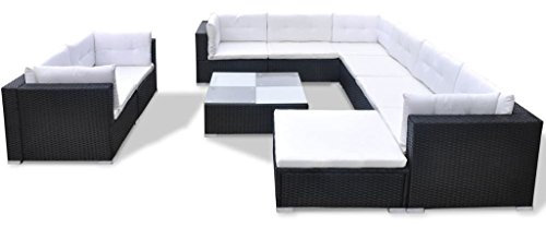 vidaXL Gartenmöbel 10-TLG. mit Auflagen Sitzgruppe Sitzgarnitur Sofa Lounge Gartensofa Gartenset Rattanmöbel Sofagarnitur Poly Rattan Schwarz