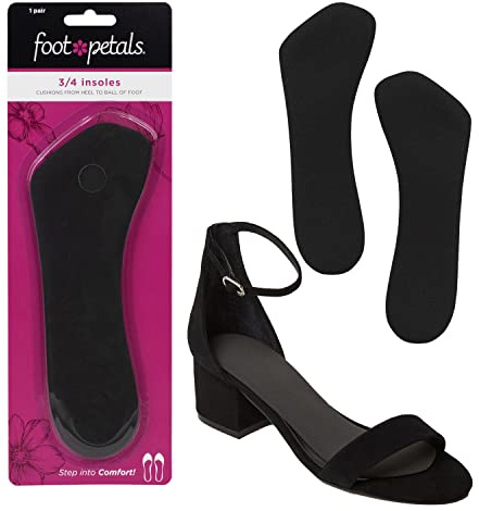 Foot Petals 3/4 Insole Cushions, Prevent Feet from Sliding Forward, Callus Prevention, Women's Heels, Wedges, Sandals, Black 1 Pair (Pack of 1)