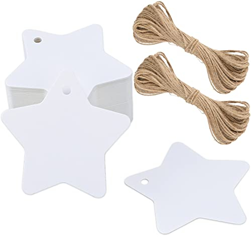 G2PLUS Geschenkanhänger Weihnachten Stern, 100 Stk Etiketten Stern für weihnachten, Weiß Anhänger Stern Weihnachten, 6CM Sternen Anhaenger Papier zum Adventskalender und Weihnachtsgeschenke
