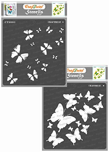 CrafTreat Reusable Layered Butterfly Stencils for Painting on Wood, Paper, Fabric, Floor, Wall and Tile - 2 Step Butterfly - 2 Pcs -6x6 Inch Each - DIY Art and Craft Stencils for Home Decor