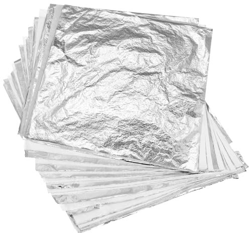 rosenice 100 Stücke Blattgold Silber Bastelpapier für DIY Kunsthandwerk Möbel Dekoration 14x14 cm (Silber)