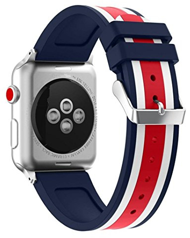 Aisports Ersatzarmband, 42 mm, Uhrenarmband aus Silikon, mit Edelstahl-Schließe, für iWatch Serie 3/2/1 Sport Edition