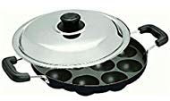 Shradha Trading Non Stick Appam Patra, Appam Maker, 12 Pits Appam Maker With Lid, 1 Spatula, 1 Scrubber