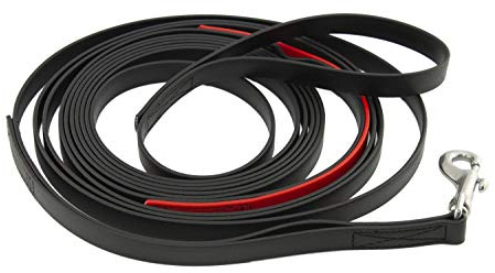 LENNIE BioThane Schleppleine mit Schlaufen für Hunde ab 35 kg, 19 mm, 5m, Schwarz mit Rot, genäht, Kurzführer, Handschlaufe