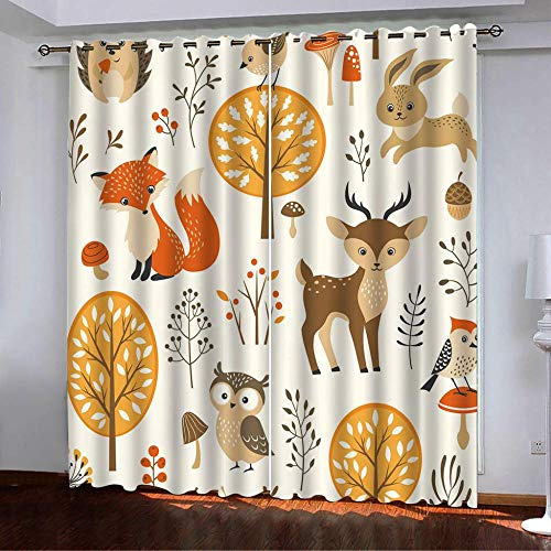 Tanboank Gardinen mit ösen Waldtier Fuchs Vorhang Blickdicht Schlafzimmer Kinderzimmer Verdunkelungsvorhang Thermo Vorhänge Ösenvorhang 2 Stücke 229x117cm