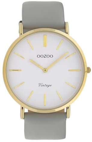 Oozoo Vintage Damenuhr mit Lederband Flach 40 MM Weiß/Hellgrau C20078