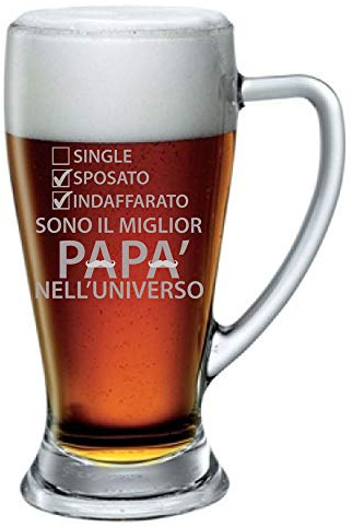 Colorfamily Boccale da Birra con incisione Papà - sono il miglior papà nell' universo - evento - festa del papà - bicchiere in vetro chiaro, capienza 38 cl