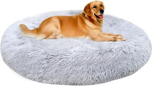 XXL Panier pour Chien Tissu Peluche,Lit Moelleux Rond pour Chat,XL Panier Chien Orthopedique,Coussin Anti Stress pour Animaux Moyen Grand Taille,Lavable Tapis Puppy,100cm