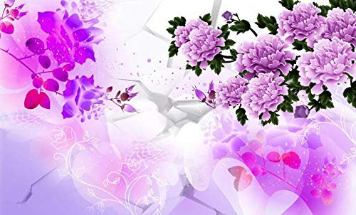 ZXCHEE Papier Peint Panoramique Fleur Mauve 300x210cm Papier Peint Intissé 3D Tapisserie Poster Decoration Murale Chambre Salon