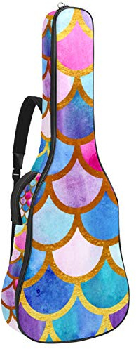 Gitarrentasche mit Reißverschluss, wasserdicht, weich, für Bassgitarre, Akustik- und klassische Folk-Gitarre, Meerjungfrauen-Skala, bunt, Pink