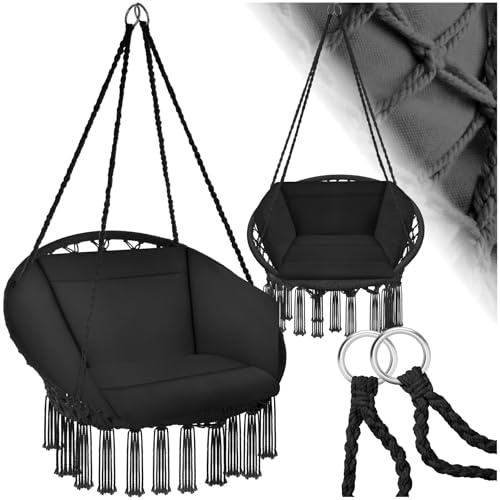 tectake® Fauteuil Suspendu Relax Design Intérieur & extérieur, Fauteuil Relax, Fauteuil de Lecture Cocooning 1 Place, Coussin Chaise XXL Moelleux Inclus - Noir