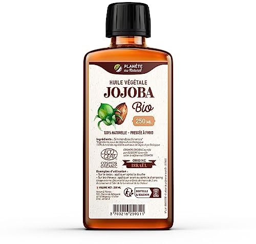 Huile de JOJOBA Bio 250 ml - Cosmos Organic - Planète au Naturel - Pure, Naturelle et Pressée à froid - Cheveux, Corps, Peau