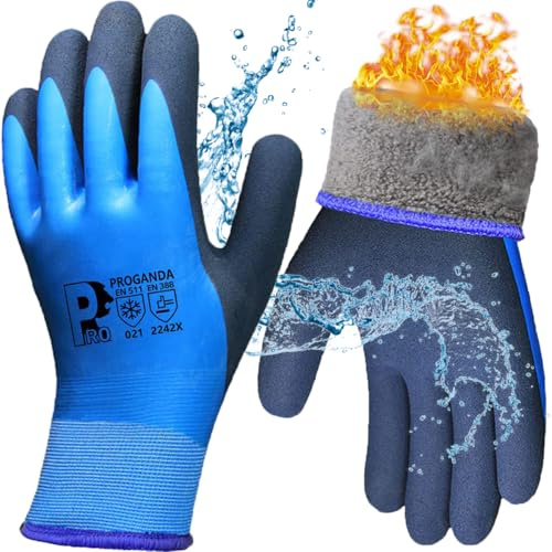 PROGANDA Winter Work Gloves Thermal Fleece Liner Waterproof Coating Superior Grip for Cold Weather Car Washing Gardening Fishing Multipurpose