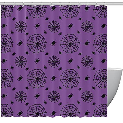Rideau de douche Halloween toile d'araignée et toile d'araignée - Séchage rapide - Tissu polyester imperméable - Avec 12 crochets en plastique