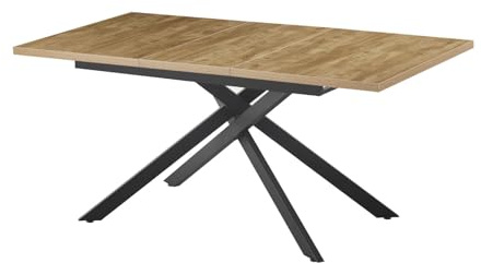 B&D home Esstisch LARS, ausziehbar 120-160 x 80 cm, 4-6 Personen Küchentisch Holztisch mit Kreuzgestell schwarz für Küche, Esszimmer, Industrial modern Design, Wildeiche Optik, 11202-XS-EIWL