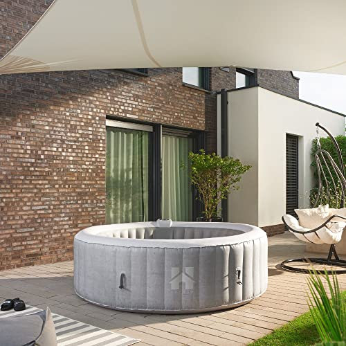 Home Deluxe - Outdoor Whirlpool - Splash - Farbe: Beton - ⌀ 208 cm, Höhe 65 cm, 130 Luftdüsen - inkl. Abdeckung, Reparaturset, Filterset I Außen Whirlpool Spa für 6 Personen
