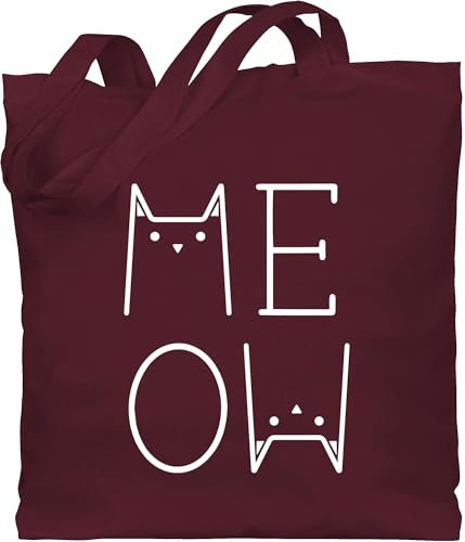 Shirtracer Baumwolltasche - Katzenbesitzer Geschenk Katze - MEOW weiß - Unisize - Bordeauxrot - katzenbeutel schulter beutel mit katzen cat lover stoffbeutel katzentasche katzengeschenke katzenmotiv