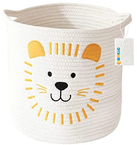 OYHOMO Baumwollseil Aufbewahrungskorb Geflochten Faltbare Wäschekorb Baby Löwe Spielzeugkorb mit Griff für Kinderzimmer Wohnzimmer Badezimmer, Weiß
