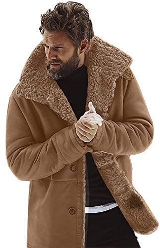 sutelang lurryly Warmer Mantel Herren Gothic Mantel Herren Jacke mit Lammfell gefüttert Warm Jacken für Männer Wintermantel Berge Mantel und Jacken für Männer, braun, XXXL