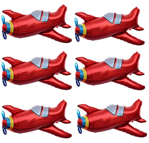 Lot de 6 grands ballons en aluminium en forme d'avion pour décoration de fête d'anniversaire ou de fête prénatale (96,5 x 78,7 cm)