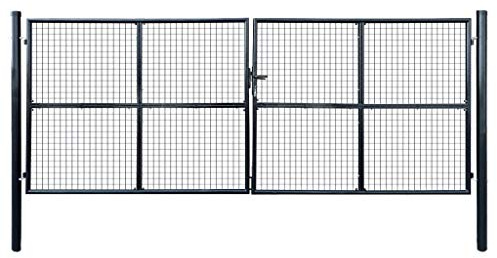 Festnight Doppeltor Gartentor 415x150 cm Doppelflügeltore Metall Gartentür Zauntor Abschließbar Zauntür Hoftor Tür Tor Gartenpforte mit Pfosten Einfahrtstor Hoftür Stahl, Anthrazitgrau
