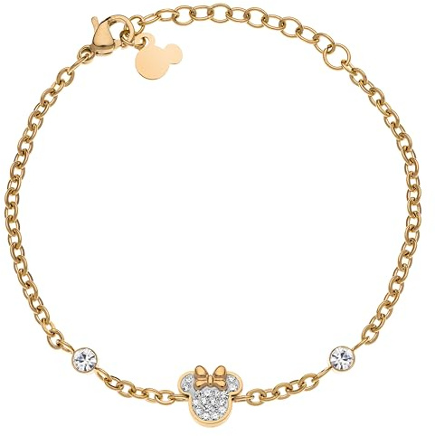 Disney Minnie Mädchen-Armband, Edelstahl, Zirconia Kristall, Länge 13+5cm, Schmuck