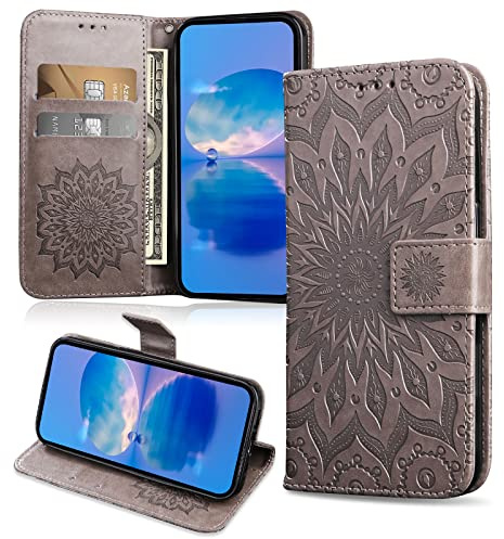 FCAXTIC Funda para Moto E13, Funda de PU Cuero, Billetera Carcasa con Cierre Magnético Compatible con Moto E13, Gris
