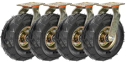 Schwerlastrollen Industrie Transportrollen Leise Lenkrolle 4er SET, Durchmesser 200 Mm 250 Mm Luftreifen Gummi Rollen Mit Bremse, Ersatzrollen Für Trolleys Möbel DIY Werkbank (Color : Swivel, Size :