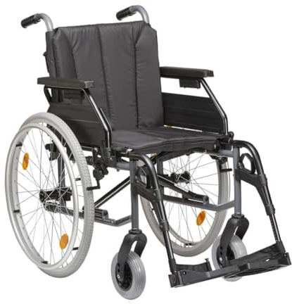 FabaCare Rollstuhl TOMTAR MR-LG, Leichtgewichtrollstuhl aus Aluminium, Transportrollstuhl faltbar, Pflegerollstuhl, Faltrollstuhl, Standardrollstuhl, höhenverstellbar, bis 130 kg, Sitzbreite: 45 cm