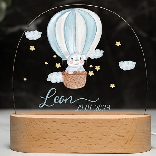 Kidsmood - Individualisiertes Nachtlicht für Babys - Dimmbare LED Nachtlampe für Kinder-Zimmer - Nachttischlampe als personalisierte Geschenke Kinder, Baby-Geschenk zur Geburt [Weißer Hase]