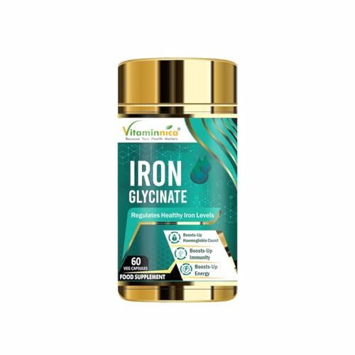 Vitaminnica Iron Glycinate Capsules with Vitamin C | 60 Veg Capsules | High Absorption Supplement for Energy & Wellness | Vegan Supplements for Women and Men - Ferrous Fumarate