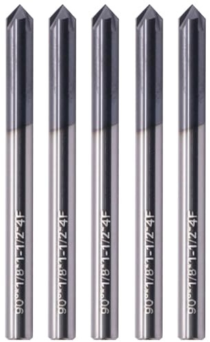 BestParts High Performance 5Pcs Solid Carbide End Mills, Chamfer End Mill - Single End - AlTiN Coated, 4 Flute, 90° Chamfer Angle, 1/8 Cutting Diameter, 1/8 Shank Diameter, 1-1/2 Overall Length