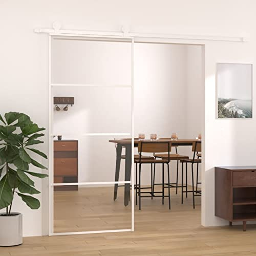 Gecheer Porta,Scorrevole,Kit Montaggio,in Vetro ESG e Alluminio,Bianco e Trasparente,90x205 cm,Set Porte Sorrevoli,Porta Scorrevole in Vetro e Alluminio