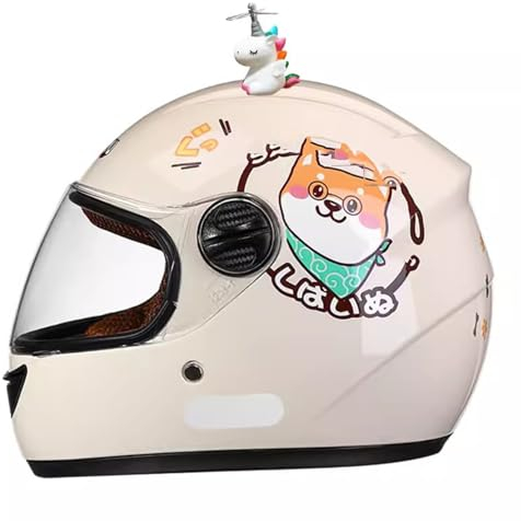QJWMatic Casque De Moto Intégral pour Enfants, Casque Quatre Saisons avec Pare-Soleil, Garçons Et Filles De 3 À 12 Ans F,48-55CM