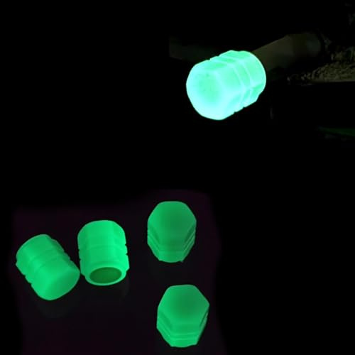 4 Stück Leuchtende Ventilkappen Auto, 5-Farben der Universelle Fluoreszierende Reifenventilkappen, ABS Kunststoff-Reifen Ventilkappen Glowing in Dark für PKW,Fahrrad, Motorrad (Green)