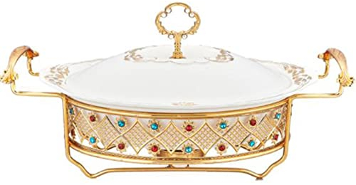 SmPinnaA Chef Chafing Dish Buffet Set, Ceramics Chafer with Diamond Decoration, Chafer and Buffet Warmer Set, for Buffet Catering Kitchen Party