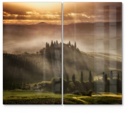 DEQORI Herdabdeckplatten Glas | 2er Set 60x52 cm | Motiv Morgenlicht Zauber | Ceranfeld Abdeckplatten in Küche | Herd-Abdeckungen universal | Glasplatten & Schneidebretter für Kochplatte