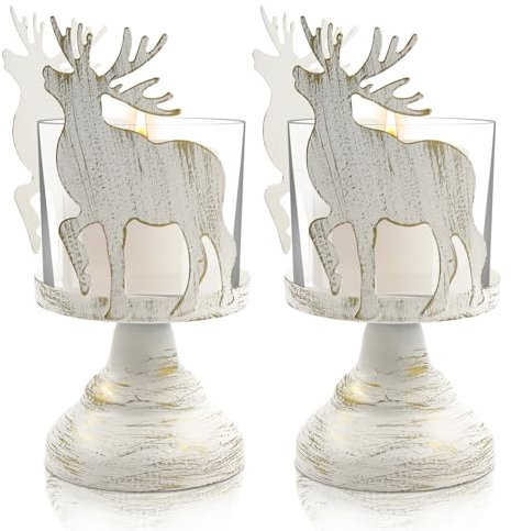 2 pcs Portacandele a Forma di Cervo, Portacandele Candelieri per Natale, Portacandele Cervo Natale Tavolo Decorazioni, Decorazione Natalizia, Decorazione Vintage, Decorazione per Tavolo(Bianco)