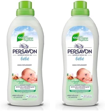 Persavon - Bébé Assouplissant, au Lait d'Amande Douce, Linge Délicat et Layette, Hypoallergénique, Peaux Sensibles, Sans Colorant - 750 ml, 750.00 ml (Lot de 2)