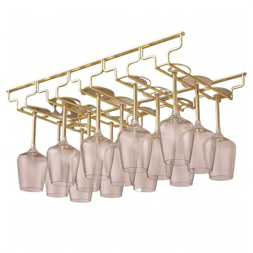 Weinglasregal unter dem Schrank, Stielglashalter aus goldenem Stahl, moderner weingläser-aufbewahrung-organizer für hausbar küche bar(57x22.5cm)