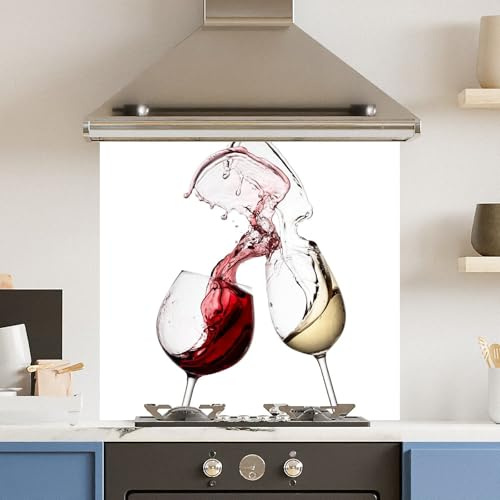 Toughened 6mm Glass Kitchen Splashback 70 x 65cm White Wine Glasses - Polished Heat Resistant Back Splash for Cookers Hob