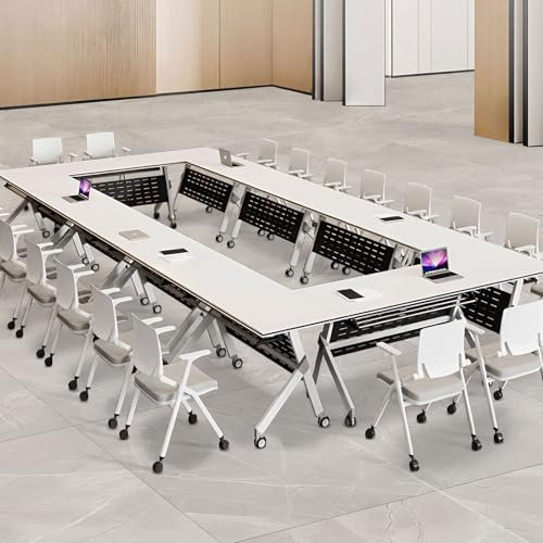 AYMIXEM Tragbarer und vielseitiger Schulungstisch aus Holz für Büro- und Besprechungsräume. Klappbarer Konferenztisch mit Rollen. Seminar- und Besprechungstisch mit umklappbarer Platte. Id