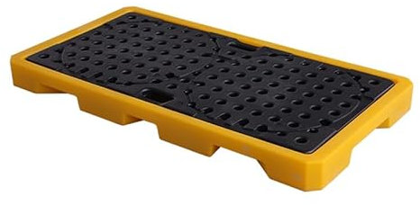 PFCDZDU 1/2 Fass Auffangwanne, Industriell Stapelbare Ölfass- Lagerwanne Mit Gabelstaplertaschen, Abnehmbare Modulare Auffangwanne Für Industrielle Garage(Yellow-1pcs,130x68x10cm)