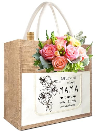 Charfia Jutetasche Geschenke für Mama, Weihnacht Geschenk für Mama, Jutebeutel Shopper Bag als Geburtstagsgeschenk für Mama, Jute Beutel Bedruckt, Geschenk für Mutter zum Geburtstag, Muttertag