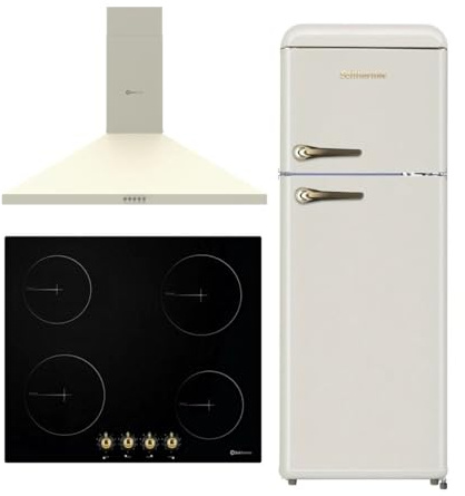 SOLTHERMIC PACK 3 EN 1 CREMA PLACA VITROCERÁMICA 4 FUEGOS PVTC60 59x52cm + CAMPANA DECORATIVA 60 CM COLOR CREMA hasta 400m3 + FRIGORIFICO 2 PUERTAS F2PR147C 220 L 147 x 55