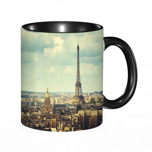 HRRASFAZF Tasse à Café | Tasse Céramique Fine | Cadeau Original | 330ml | Mug avec Anse | Cadeau Original pour Homme et Femme | Vue sur la Tour Eiffel Paris France